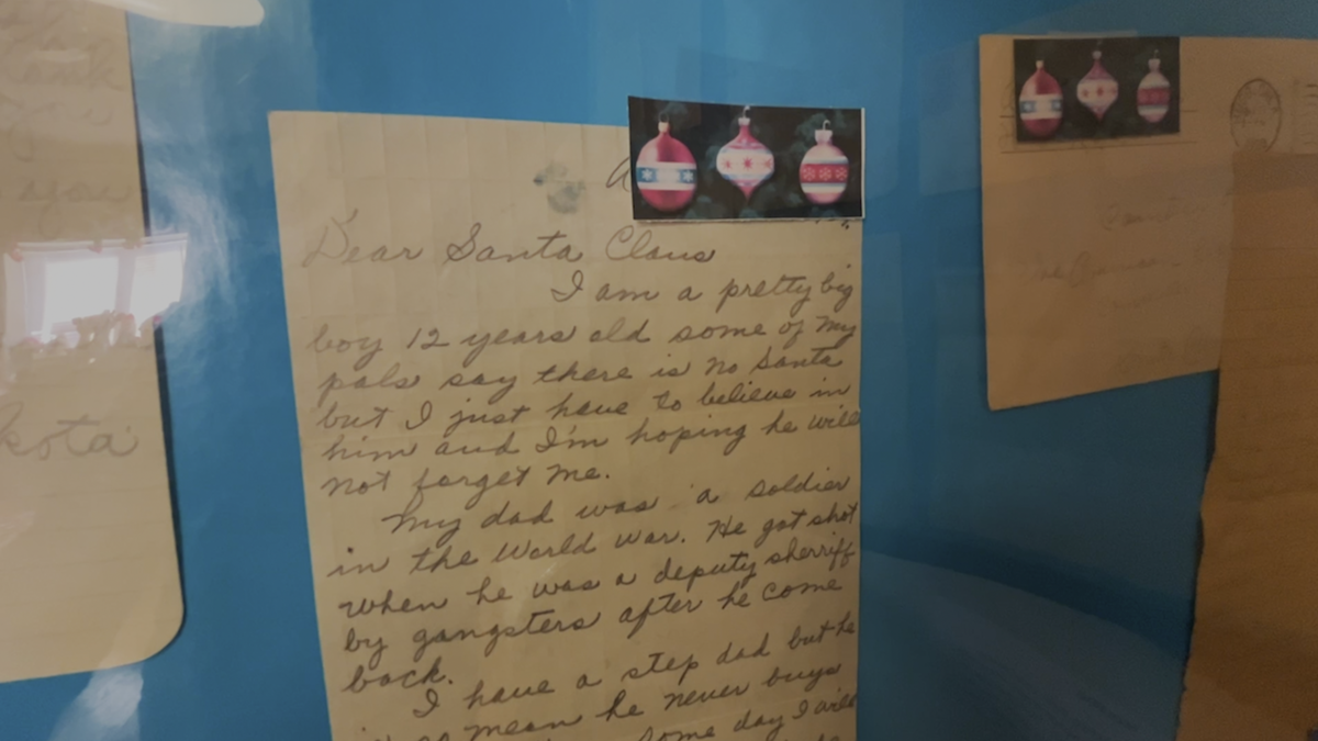 A vintage child’s letter to Santa Claus displayed in the Santa Claus Museum and Village.