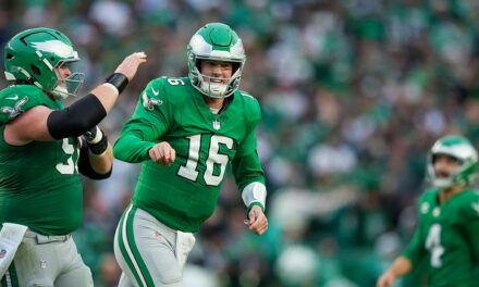 Eagles’ Tanner McKee throws 1st career TD pass, teammate AJ Brown launches ball into stands