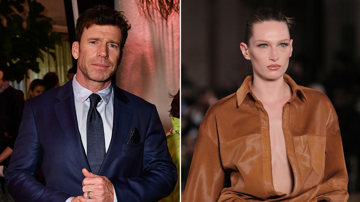 side by side photos of Taylor Sheridan and Bella Hadid