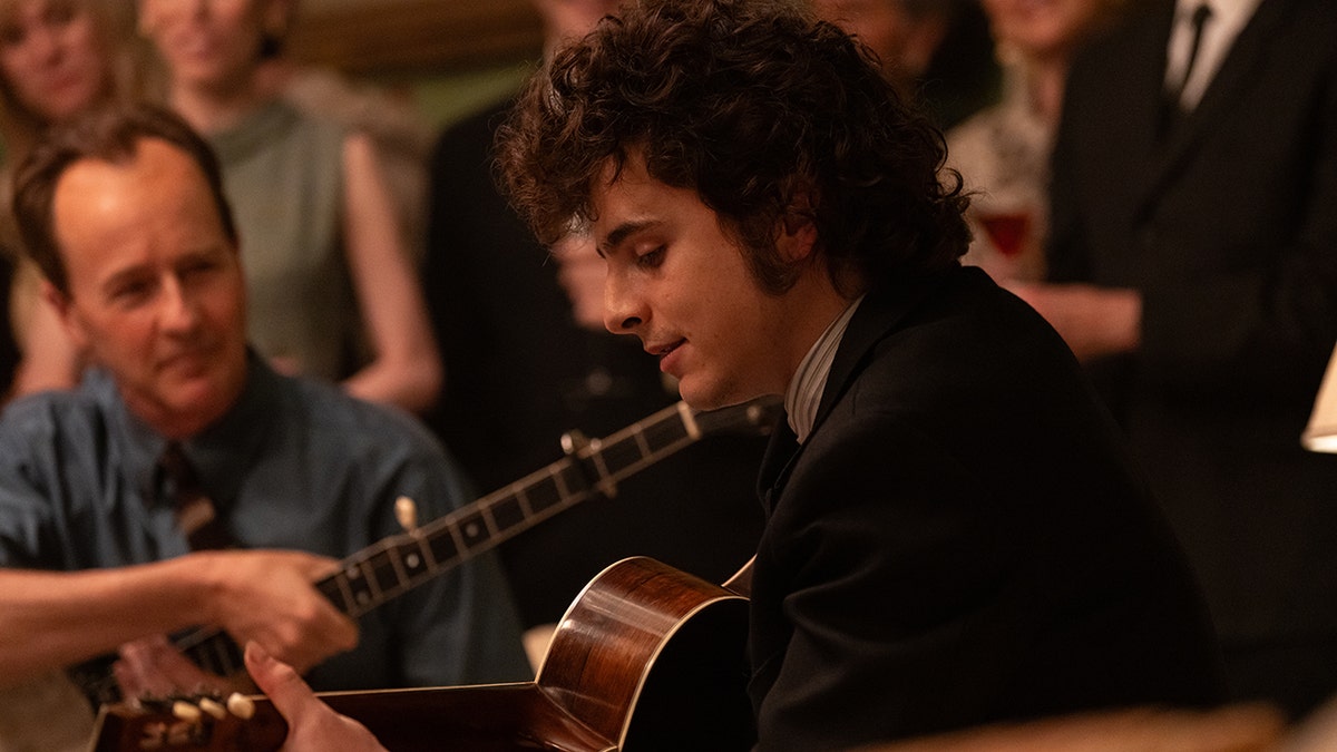 Timothée Chalamet as Bob Dylan in 