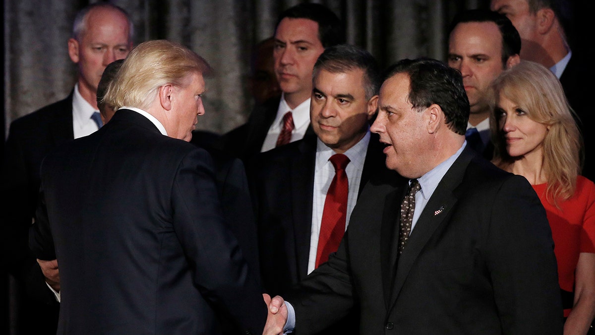 Trump shaking Chris Christie's hand