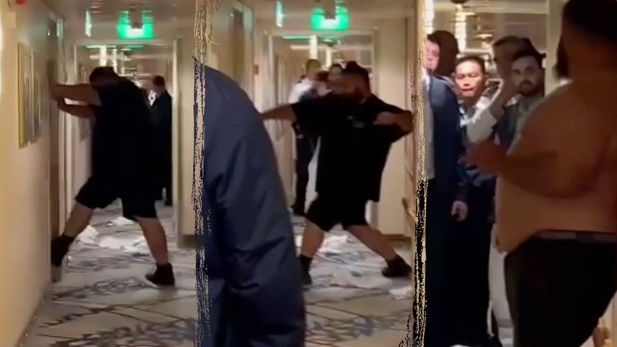 Michael Virgil kicks cruise ship door