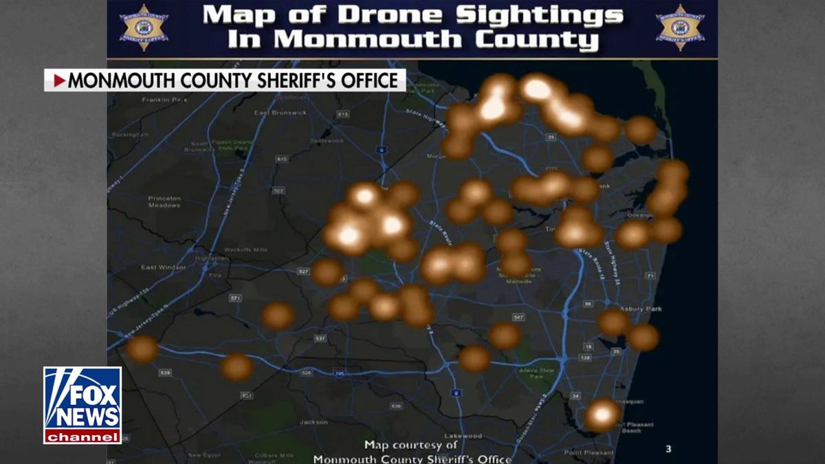 A heat map indicating drone activity in Monmouth County, New Jersey. 