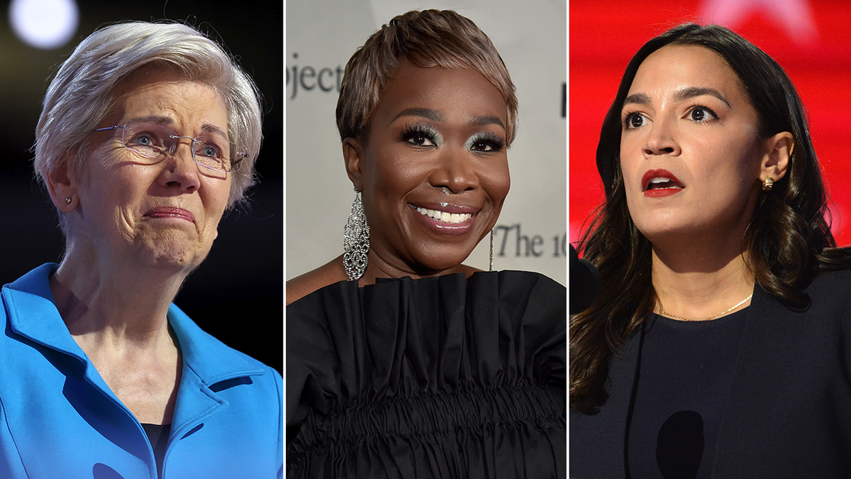 Elizabeth Warren, Joy Reid and Alexandria Ocasio-Cortez split image