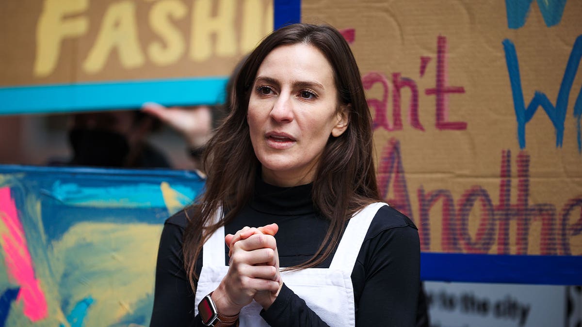 Then NY State Senator Alessandra Biaggi, pictured here near the Button and Needle Sculpture in Manhattan, New York City, on February 12, 2022, has responded to the backlash received online after a controversial post about the new NYC congestion toll. (Photo by Tayfun Coskun/Anadolu Agency via Getty Images)