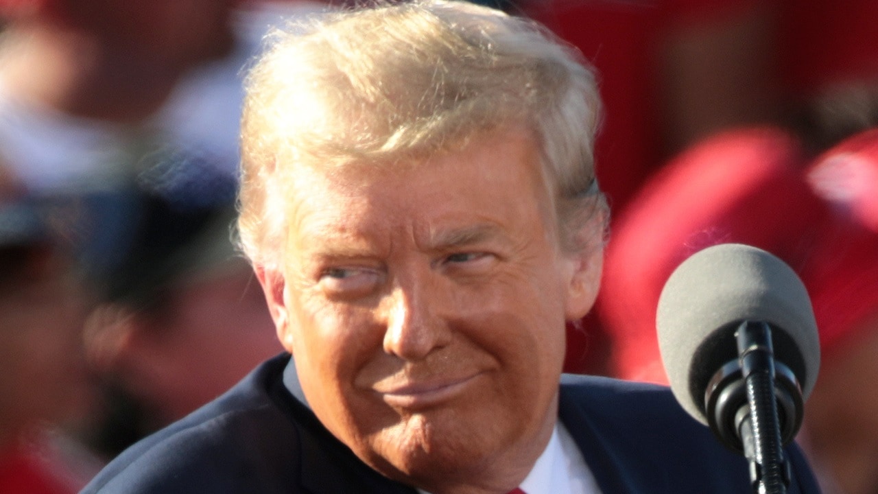 President of the United States Donald Trump speaking with supporters at a 