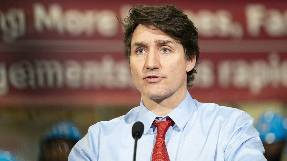 Justin Trudeau closeup shot speaking into microphone