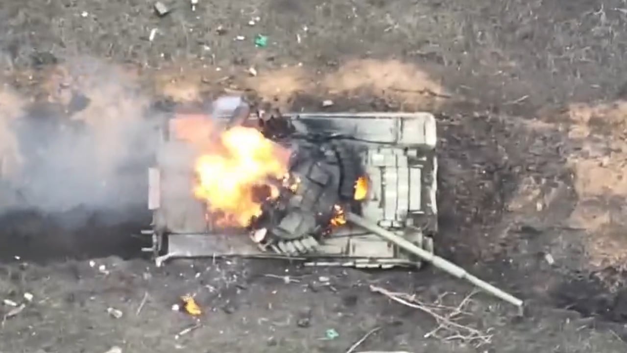 Russian Tank Destroyed by Ukraine Drone Screenshot.