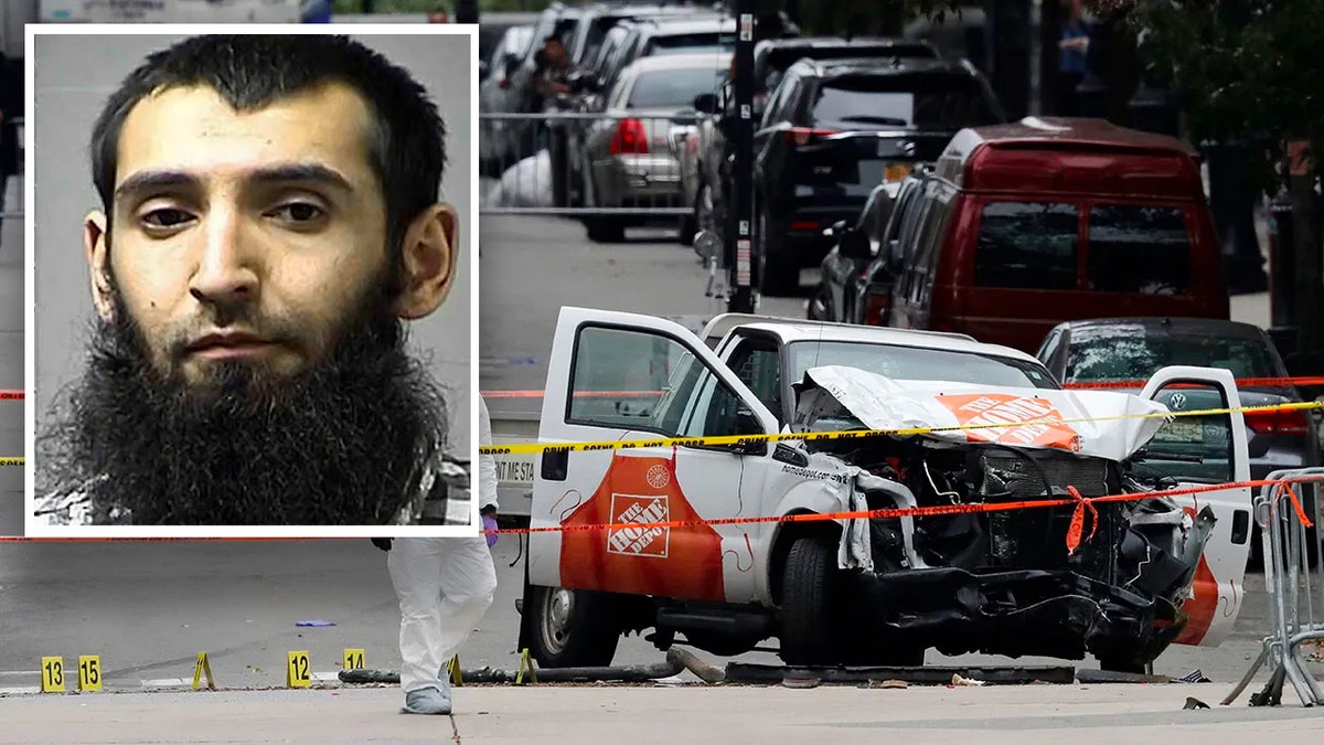 Saipov mugshot inset over crime scene