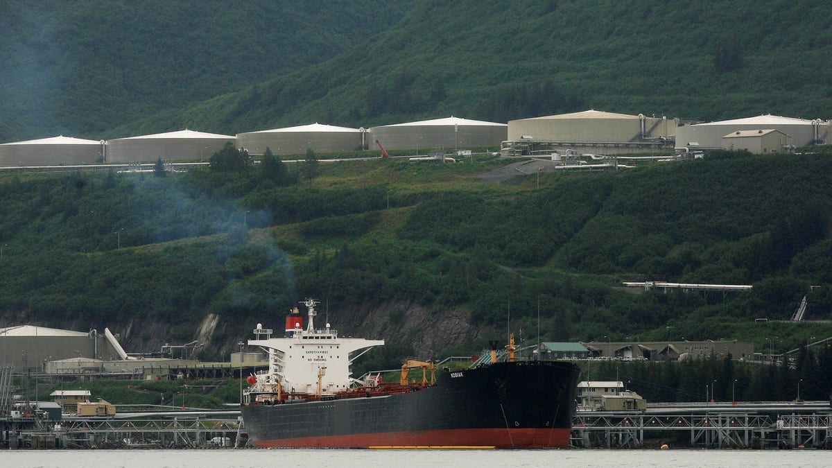 An oil tanker is seen moored at the Trans-Alaska Pipeline Marine Terminal in Valdez, Alaska August 9, 2008. 