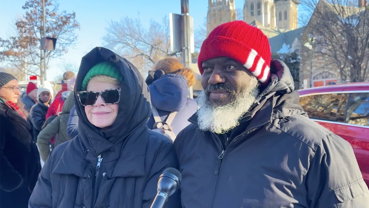 mourners outside the Washington National Cathedral