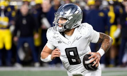 Oregon quarterback Dillon Gabriel suggests football games should be played without bad weather