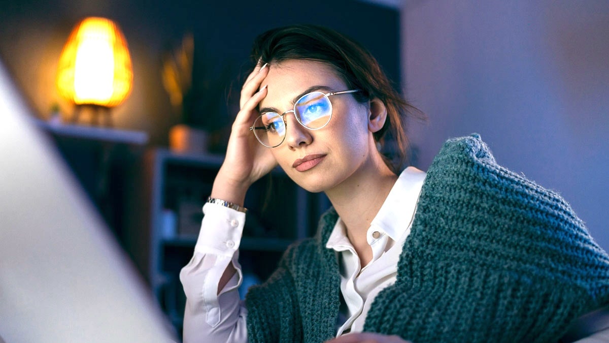 Woman working distracted