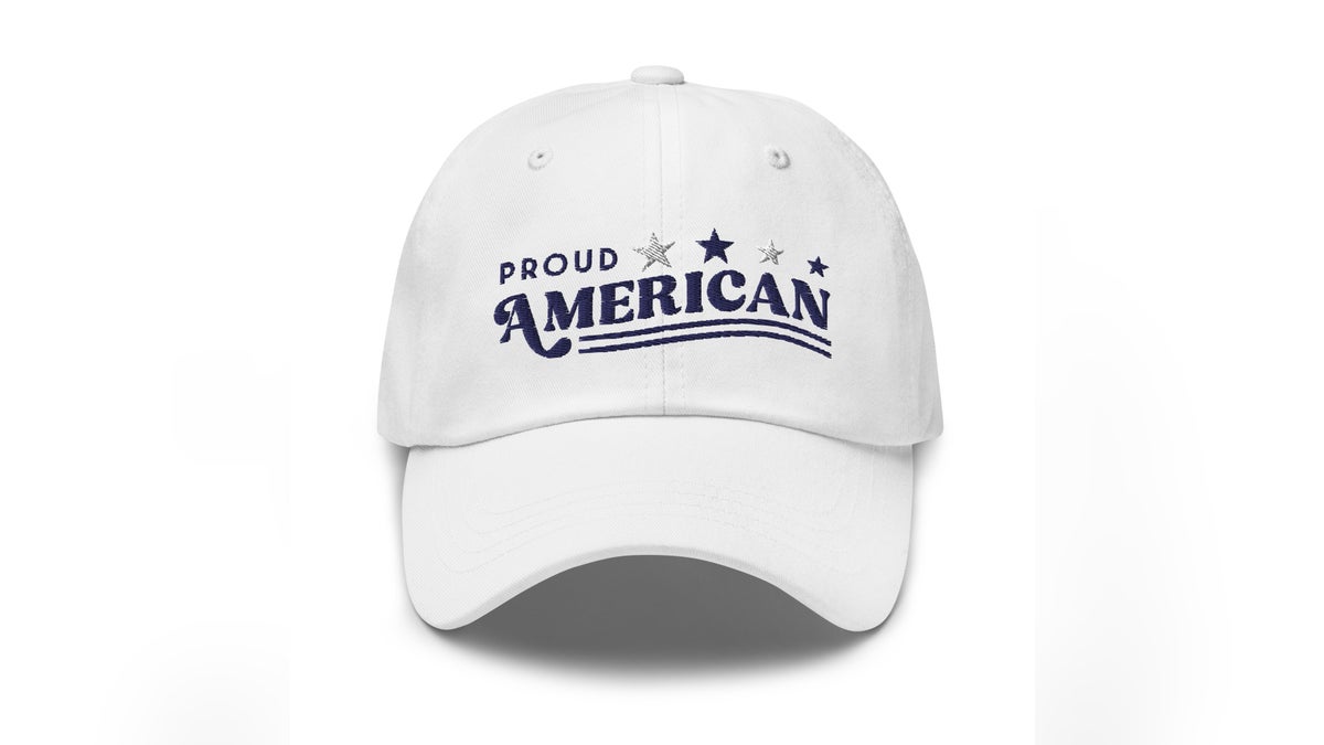 This embroidered hat shows your love of America. 