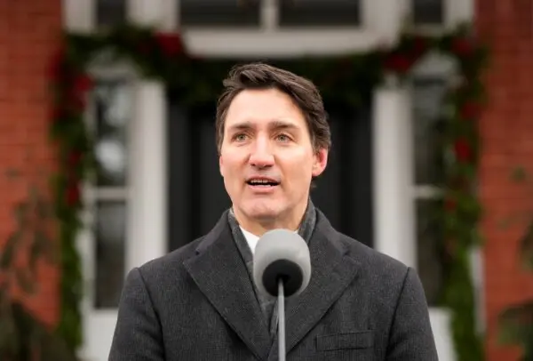 Canadian Prime Minister Justin Trudeau discusses his resignation outside Rideau Cottage in Ottawa, on Jan. 6, 2025. (The Canadian Press/Adrian Wyld)