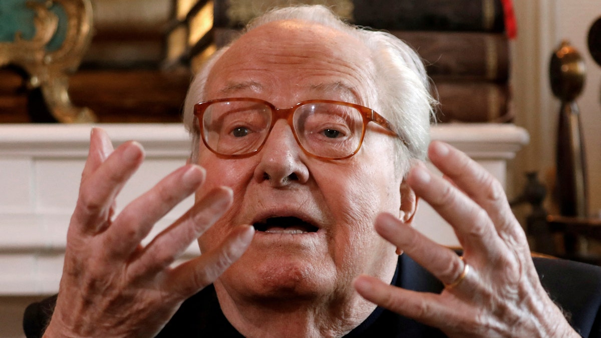 Jean-Marie Le Pen reacts during an interview.