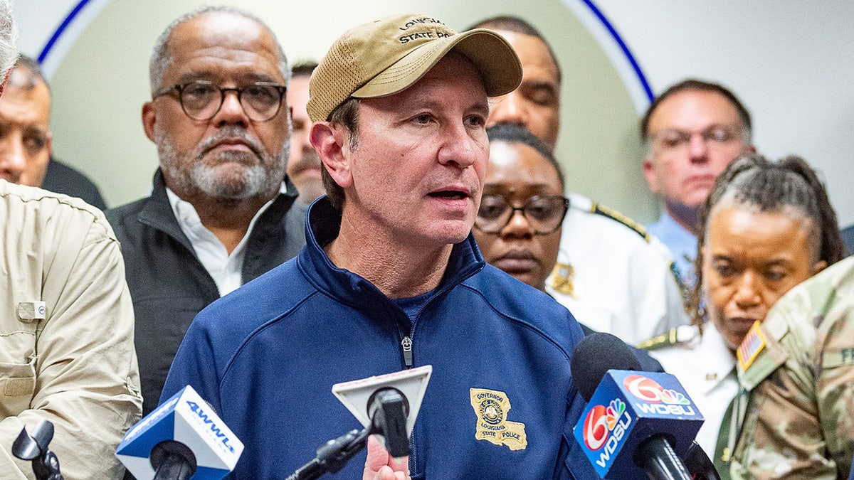 Louisiana Gov. Jeff Landry speaking at a press conference on New Year's Day following the terrorist attack on Bourbon St. on Wednesday, Jan. 1, 2025.