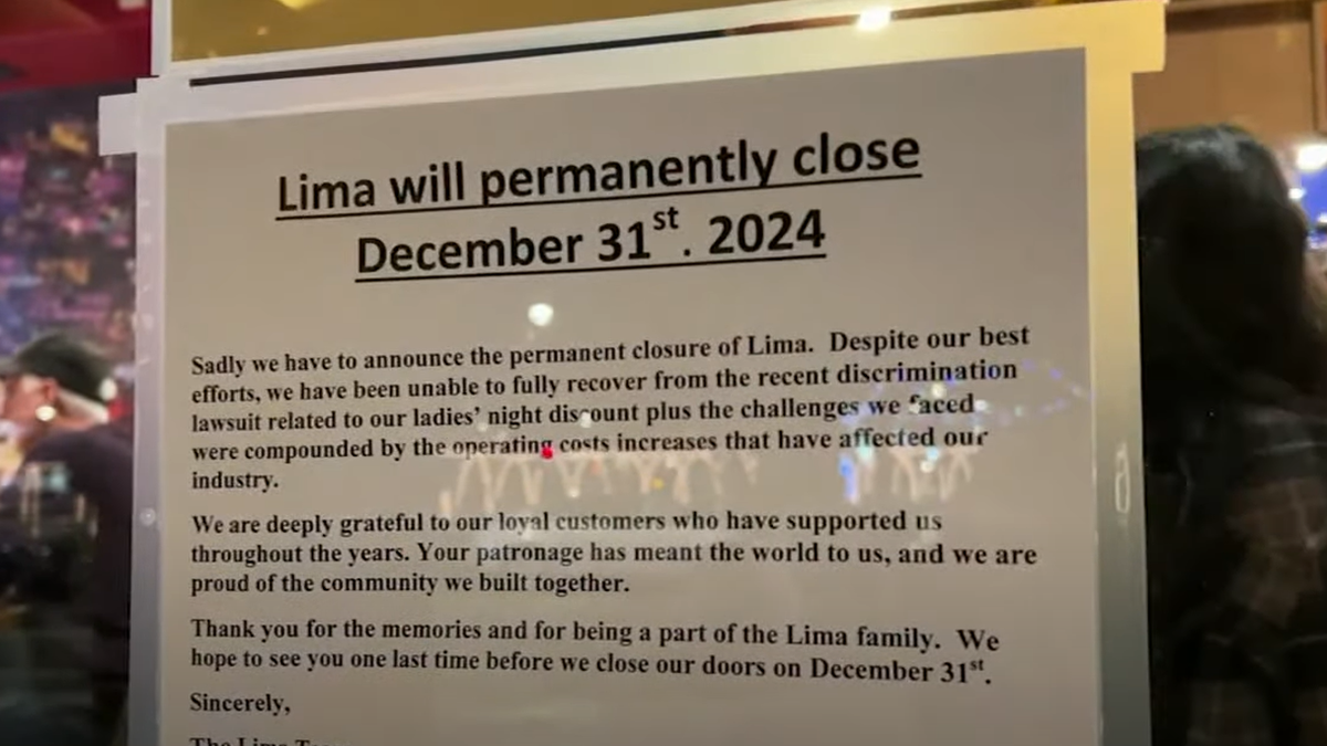 Sign posted on the Lima restaurant