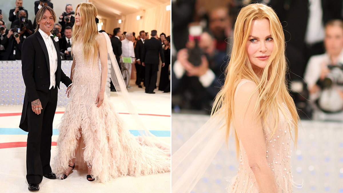 Keith Urban dons a tuxedo while Nicole Kidman wears whimsical pink Chanel gown to Met Gala