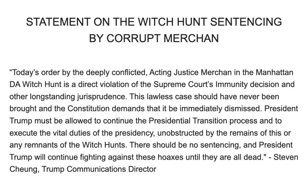 BREAKING: Trump team says Judge Juan Merchan's demand President-elect appear in court for sentencing is violation of SCOTUS' immunity ruling