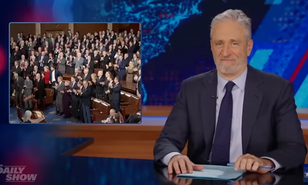 Jon Stewart grimaces at Harris being forced to certify Trump election win