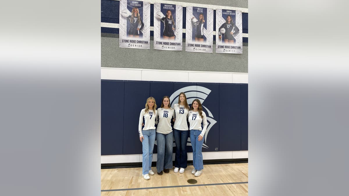 Stone Ridge Christian School volleyball players (L to R) Rennah Friedman, Mackenzie Anderson, Mikyla Beene and Anneka Vander Woude. (Alliance Defending Freedom)